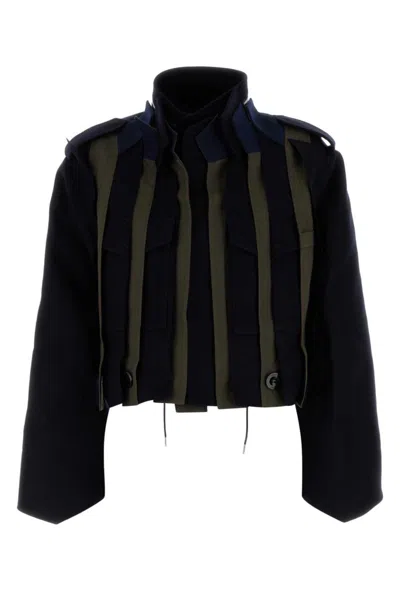 SACAI TWO-TONE WOOL BOMBER JACKET