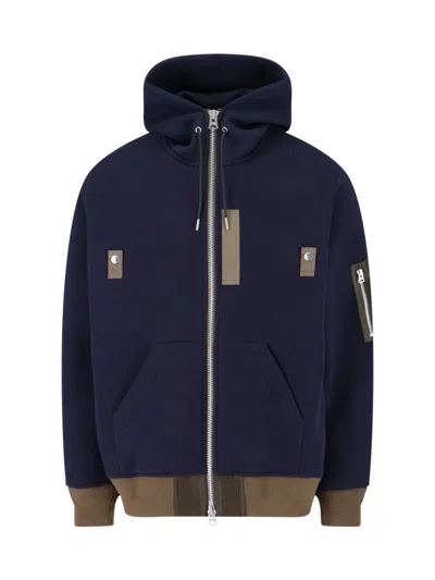 Sacai Two-tone Zip Sweatshirt In Blue