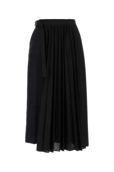 Sacai Two-tone Wool And Twill Skirt In Black