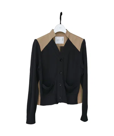 Sacai Contrast-panel Gabardine Cardigan In Black