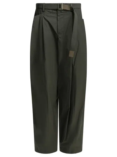 Sacai Typewriter Parachute Shorts Belt Loops Pleats In Green