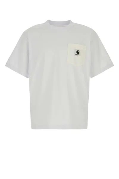 Sacai Unisex Cotton T-shirt With Layered Motif Details In White