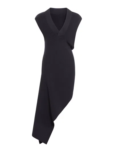 Sacai Asymmetric Knit Dress In Black