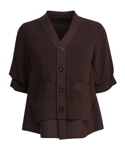 SACAI BUTTON-FRONT LAYERED CARDIGAN