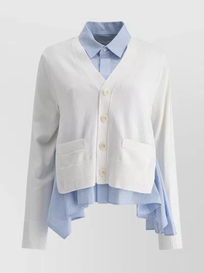 Sacai V-neck Layered Cardigan Patch Pockets In Multi