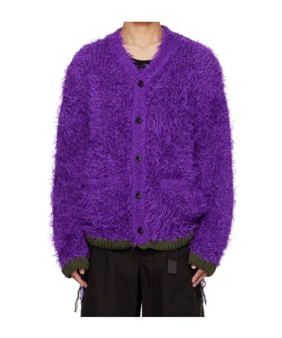 Sacai V-neck Long-sleeved Sweater In Purple