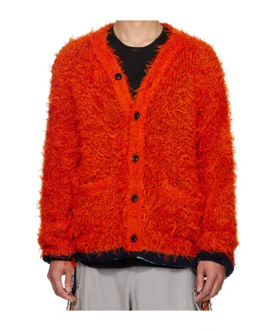 Sacai V-neck Long-sleeved Sweater In Red