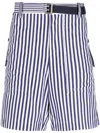 Sacai Vertical-stripe Print Cotton Shorts In Weiss