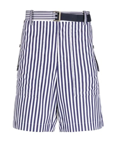 SACAI VERTICAL-STRIPE PRINT COTTON SHORTS