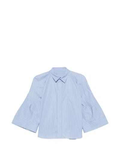 Sacai Vertical-stripe Flared-sleeve Shirt In Blue
