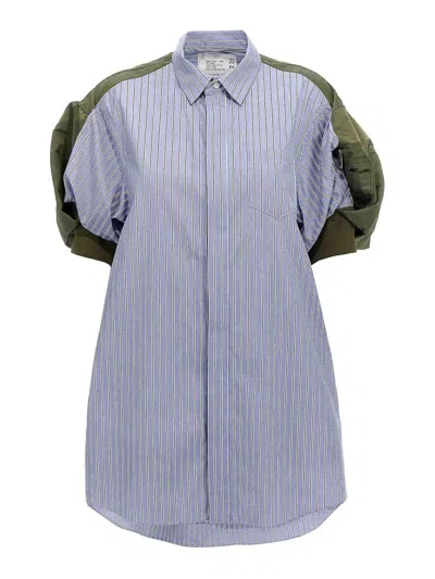 Sacai Lapel Short-sleeved Dress In Blue