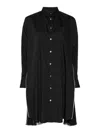 Sacai Pleated-side Long Button-front Shirtdress In Negro