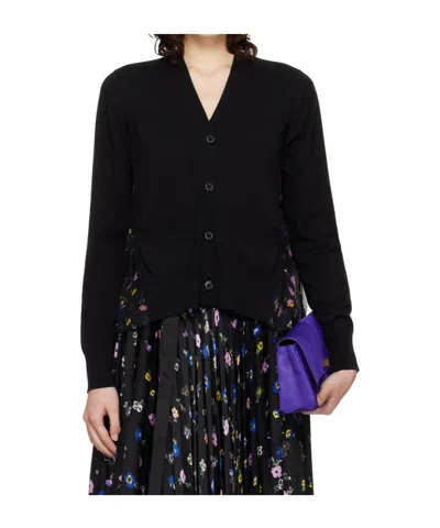 Sacai V-neck Buttoned Cardigan In Black