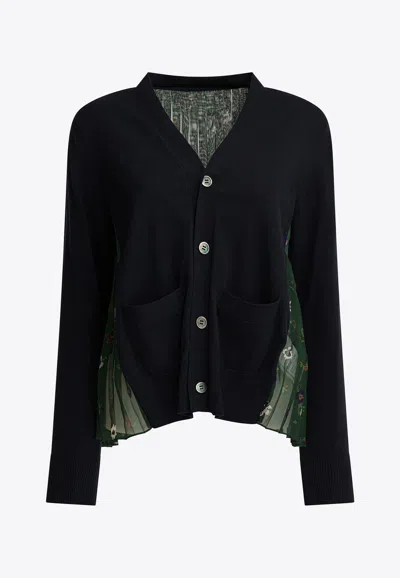 Sacai V-neck Buttoned Cardigan In Black