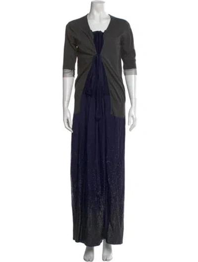 Pre-owned Sacai V-neck Long Dress In Blue