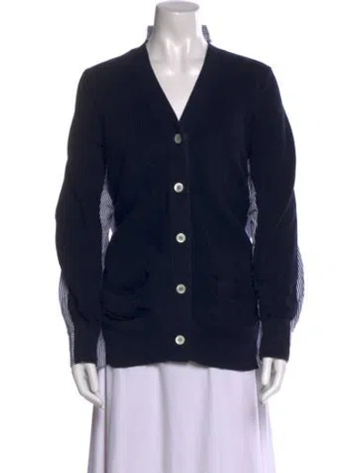 Pre-owned Sacai V-neck Long Sleeve Button-up Top In Black