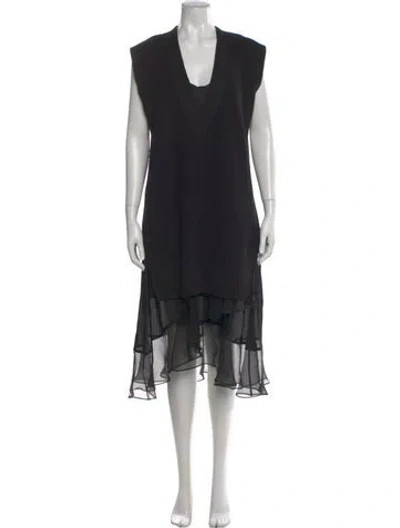 Pre-owned Sacai V-neck Midi Length Dress In Black