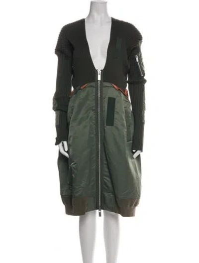 Pre-owned Sacai V-neck Midi Length Dress In Green