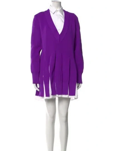 Pre-owned Sacai V-neck Mini Dress In Purple