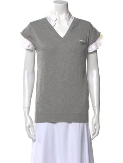 Pre-owned Sacai V-neck Short Sleeve Polo In Gray