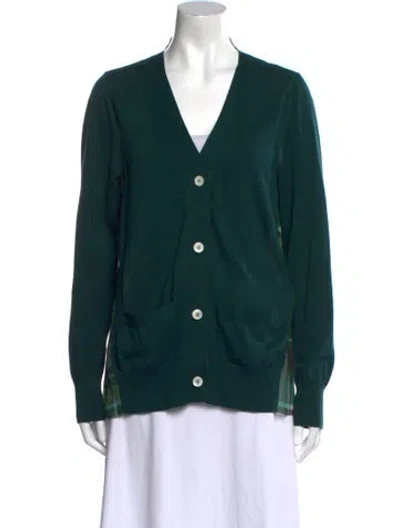 Pre-owned Sacai V-neck Sweater In Green