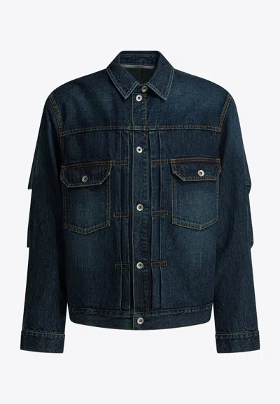 Sacai Washed Denim Jacket In Blue