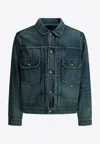 Sacai Checked-lining Denim Jacket In Blue