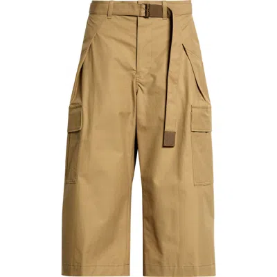 Sacai Weather Coated Cotton Twill Cargo Wide Leg Crop Pants In Neutral