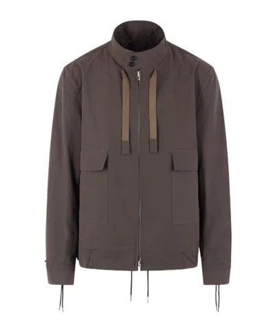 Sacai Full-zip Drawstring Jacket In Gray