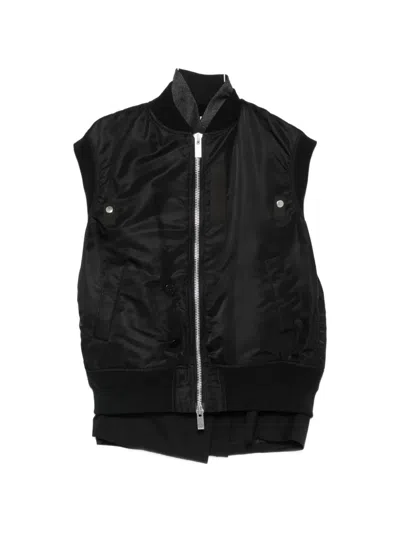Sacai Nylon Twill Bomber Vest In Black