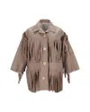 Sacai Western-style Fringed Jacket In Beige Cotton In Beige