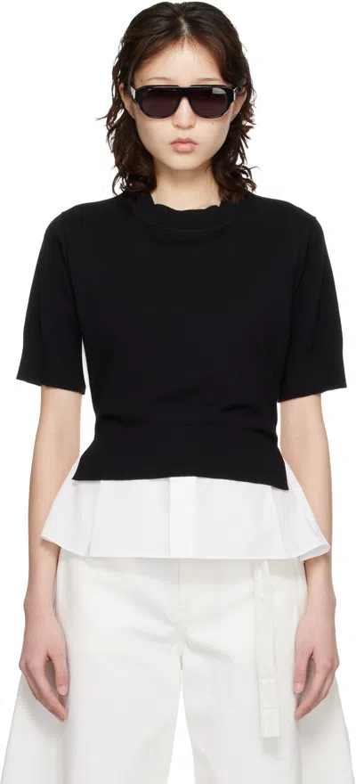 Sacai White & Black Poplin Cotton Knit Sweater