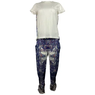 Pre-owned Sacai White And Blue Short Sleeve Top And Pants Suit Set