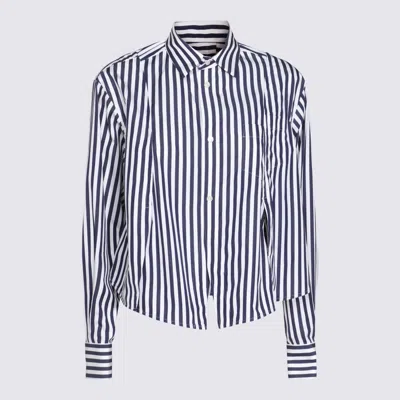 Sacai White And Navy Cotton Shirt In Navy Stripe