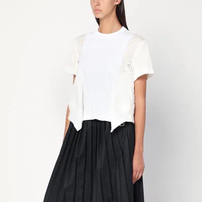 SACAI SACAI  WHITE COTTON AND NYLON T-SHIRT