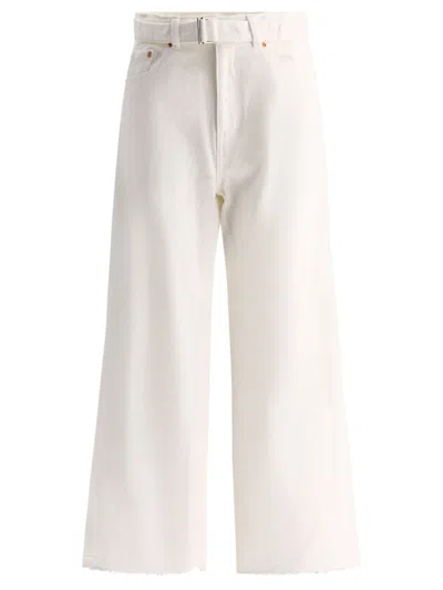 Sacai White Cotton Belted Jeans For Women In Ss24 In Neutral