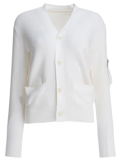 Sacai Ribbed Knit Buttoned Cardigan In White