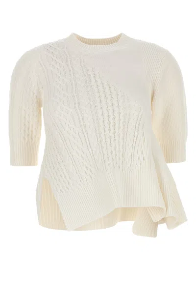 Sacai White Cotton Blend Sweater