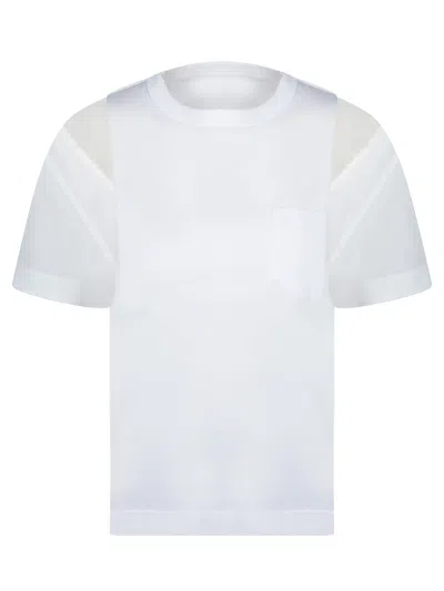 Sacai White Cotton Jersey And Poplin T-shirt