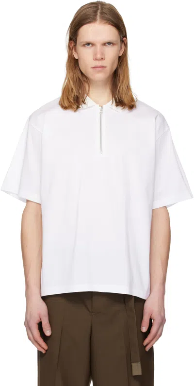 Sacai White Cotton Jersey Polo In Animal Print