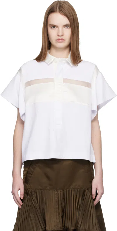 Sacai White Cotton Jersey Polo In Multi