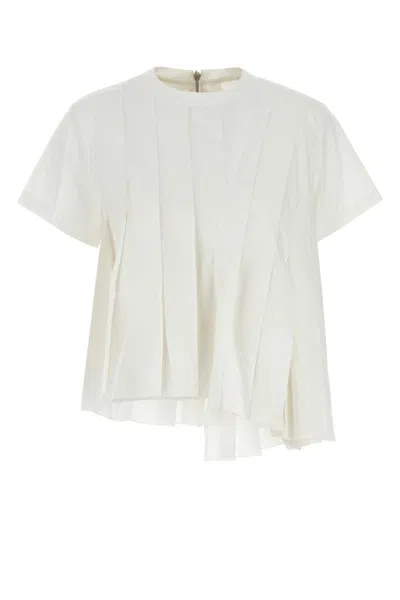 SACAI WHITE CREWNECK TOP