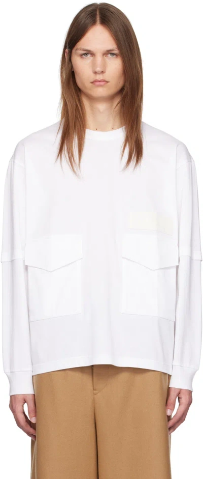 Sacai White Flap Pocket Long Sleeve T-shirt In 101 White