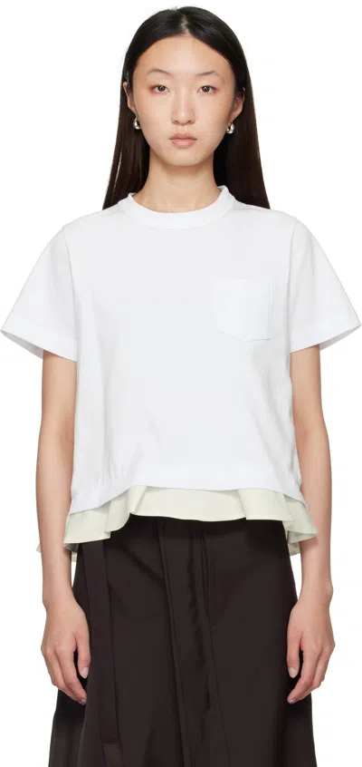 Sacai White Nylon Twill & Cotton Jersey T-shirt