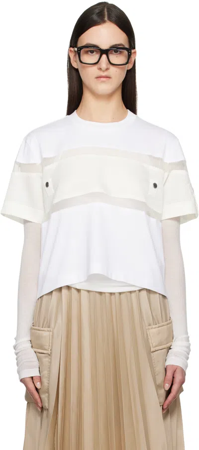 Sacai White Nylon Twill Mix Cotton Jersey T-shirt In 101 White
