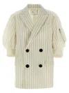 Sacai Wool And Silk Double-breasted Blazer In White