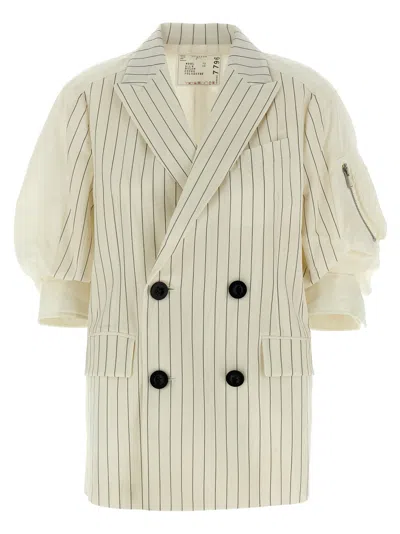 Sacai White Pinstripe Blazer