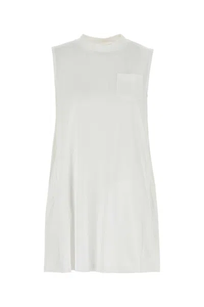 SACAI WHITE PLEATED MINI DRESS