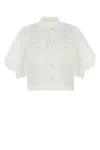 Sacai Poplin Shirt With Puff Sleeves And Chest Pockets In White