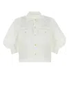 Sacai Poplin Shirt With Puff Sleeves And Chest Pockets In Offwhite